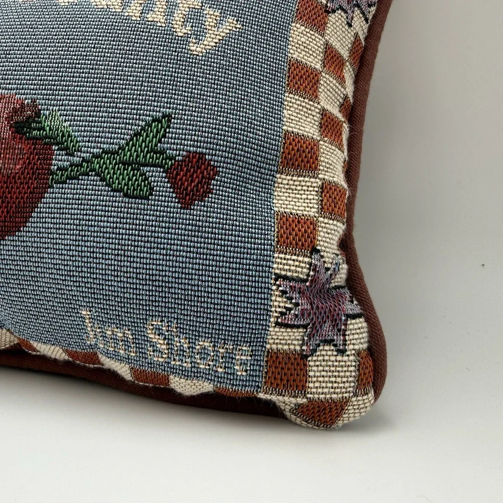 Vintage Jim Shore Throw Tapestry Pillow Bless This Bounty Cottage Fruit Clean